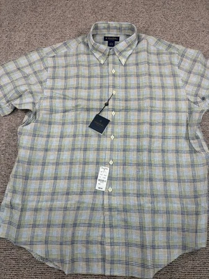 Brooks Brothers Mens Linen Button Down Multicolored Plaid SS Shirt Size XL - Image 1 of 4