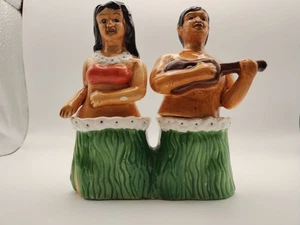 Vintage Hawaiian Hula Dancers Salt Pepper Shakers Ukulele Tiki Bar 2000 READ - Picture 1 of 22