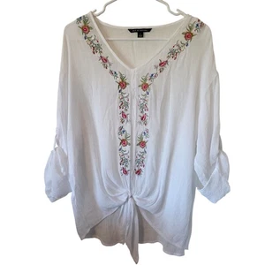 Zac & Rachel Damen weiß Blumen bestickt Top Bluse Größe Large Boho - Bild 1 von 4