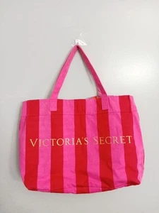 Vtg Victoria's Secret Pink Striped Tote Bag Canvas Weekender Beach Pool - Picture 1 of 12