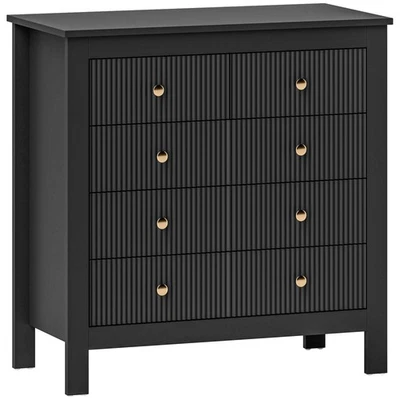 HOMCOM Fluted Bedroom Chest of Drawers w/ 5 Drawers Gold Tone Handles Black - Image 1 of 4