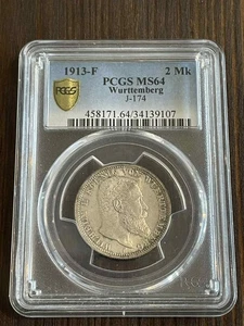 PCGS MS 64 1913-F 2 Mark Wurttemberg Key Date - Picture 1 of 2