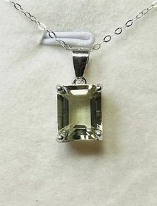 925 Sterling Silber grüner Amethyst Prasiolith Smaragdschliff Anhänger Halskette - Bild 1 von 11
