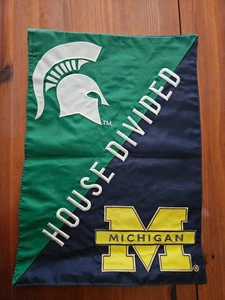 Michigan vs. Michigan State House Divided Flag and Banner 12"x17" 2 sided - Picture 1 of 2