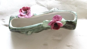 FLOWER LOG ORNAMENT POTTERY SIGNED E T N OR E F N - Picture 1 of 2