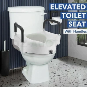 5 Inch Raised Toilet Seat Elevated Raiser with Handle Arm Rest Safety Seat Riser - Picture 1 of 12