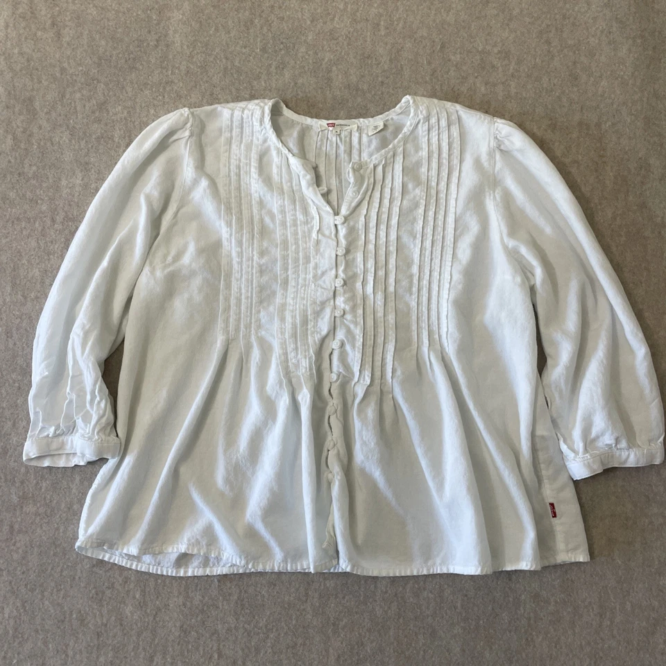 Levi’s Women’s Size XL Button Up Peasant Shirt Three-Quarter Sleeve White Boho￼ - Image 1 of 4