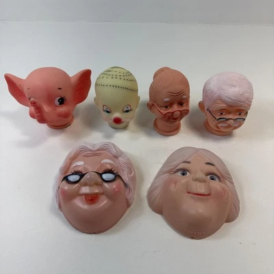 Lote De 6 Cabezas De Muñeca Cara De Goma De Colección Plástico Mixto Payaso Elefante Gpa Gma Foto 1 de 4