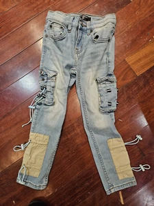 Serenede Jeans Size 6 Blue Cyber Cloud Cargo Bungee Cord Pocket - Picture 1 of 13