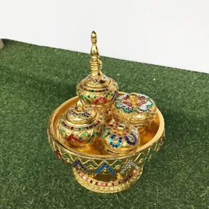 Vintage Style Thai Lanna Betel Nut Handmade Khantok Set Wooden Lacquered Gilded - Picture 1 of 12