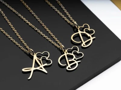 Collana con nome Argento 925 con lettera cuore donna gioielli - Immagine 1 di 4