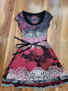 desigual women's Girls Teen Petite clothing Small Red Black Cap Sleeve Party  - Picture 1 of 8