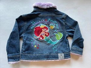 Disney Store Little Mermaid Blue Denim Jacket Girls XS Sp Edition Fur Bling - Picture 1 of 12
