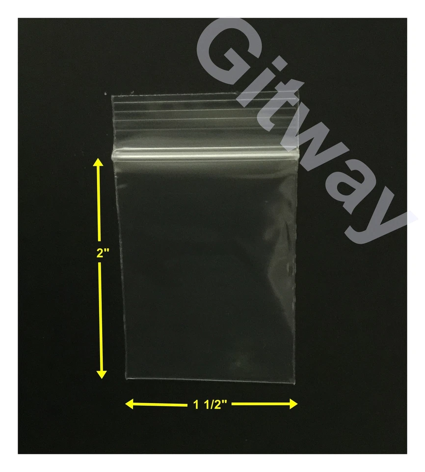 1000 set 1 1/2" x 2" Reclosable Resealable Zip Seal Lock Clear Plastic Bags 2 ML - Image 1 of 1