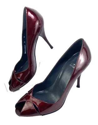 Stuart Weitzman Stiletto Pumps Women's Size 9M Patent Leather Peep Toe Burgandy - Image 1 of 4