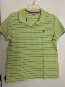 Brooks Brothers Women’s Polo Shirt Large Grn & Blue Striped Golf Sports Top EUC - Picture 1 of 11