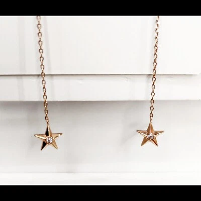 Michael Kors 3" Celestial Star Dangle Stud Earrings Chain Link Gold Tone $85MSRP - Image 1 of 4