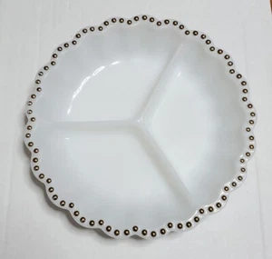 Milchglas Relish Geschirr Servierer mit Gold gewelltem Rand von Anchor Hocking - Bild 1 von 14