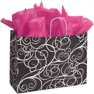 Paper Shopping Bags 100 16” x 6” x 12 ½” (Vogue) Black White Swirl Merchandise - Picture 1 of 3