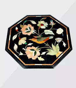 12" black Marble Center coffee bird Table Top Inlay Pietra Dura wall decor room - Picture 1 of 8