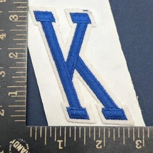 Vintage Iron-On Letter "K" Patch – Blue on White Backing Athletic Style - Picture 1 of 2