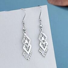 Pure Platinum 950 Dangle Women Gift Lucky Carved Rhomboid Earrings 2.68-2.76g