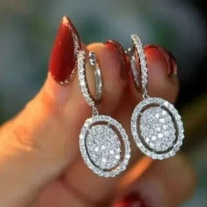 3Ct Round Cut Real Moissanite Drop Dangle Earrings 14K White Gold Plated - Picture 1 of 5
