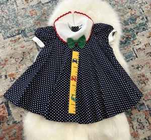 Vintage Peaches 'N Cream Dress Blue White Polka Dot ABC Girls Size 4T - Picture 1 of 8