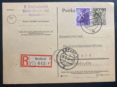 1945 Berlin Germany Postwar Registered postcard cover To Erfurt - Image 1 of 2