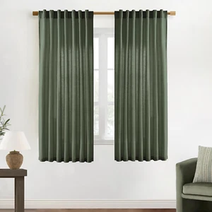 Olive Green Curtains 63 Inch Length for Living Room 2 Panels Set Back Tab Hooks - Picture 1 of 8
