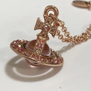 Vivienne Westwood Necklace Tri-Color Rhinestone Orb Pink Gold Pink w/drawstring - Picture 1 of 8