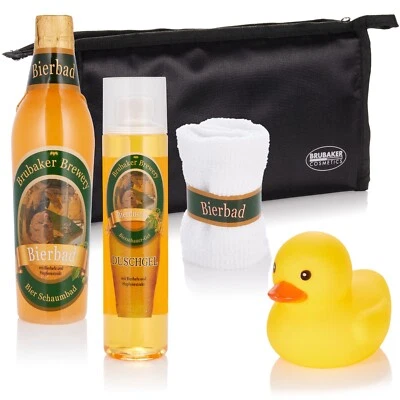BRUBAKER Bier Badeset Geschenkset für Männer Geschenkkorb mit Quietscheente