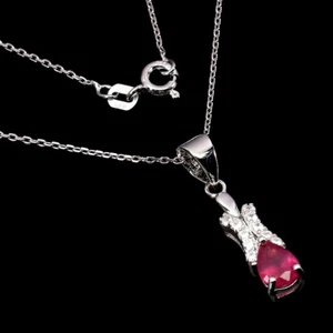 925 Sterling Silver Necklace Pear Ruby 7x5mm Gemstone Jewelry 18 - Picture 1 of 10