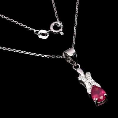 925 Sterling Silver Necklace Pear Ruby 7x5mm Gemstone Jewelry 18 - Image 1 of 4