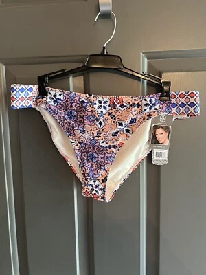 Parte inferior de bikini de natación Daisy Fuentes talla 10 nuevo con etiquetas traje de baño boho mosaico multicolor Foto 1 de 4