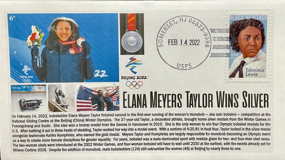 6° Cachets Elana Meyers Taylor Wins Silver at Beijing 2022 Olympics Solo Bobsled - Image 1 of 1