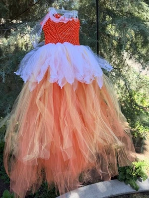 Little Girls DIY Moana Inspited Mesh Dress -Costume Sz 6X Orange & White - Image 1 of 4