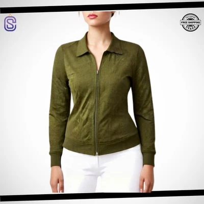 Women's Handmade Casual Lightweight Full Zip Up Bomber Suede Leather Jacket - Image 1 of 3