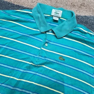 Vintage Izod Lacoste Polo Shirt Stripe Turquoise Blue Yellow Men’s Large - Picture 1 of 6