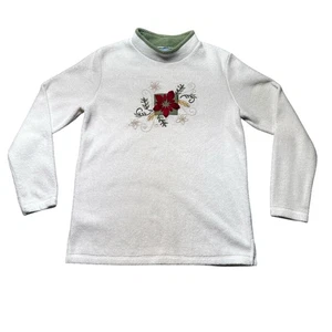 Croft & Barrow Sport Fleece Pullover Damen S weiß Weihnachtsstern Stehkragen Urlaub - Bild 1 von 9