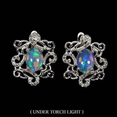 Orecchini in argento sterling 925 opale di fuoco ovale topazio gemma gioielli - Immagine 1 di 4