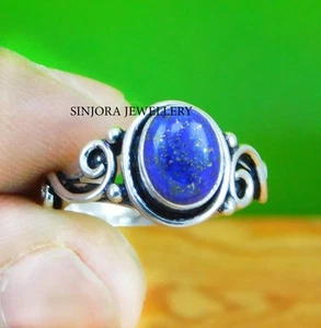 Lapislázuli piedras preciosas 925 plata esterlina hecho a mano anillo de... - Imagen 1 de 4
