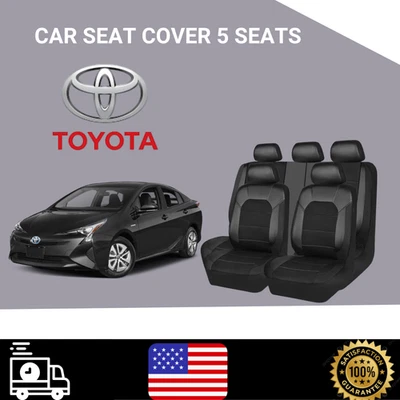 For All Toyota Corolla Car Seat Covers 9Pcs Front Rear Waterproof Leather Black - Image 1 of 4