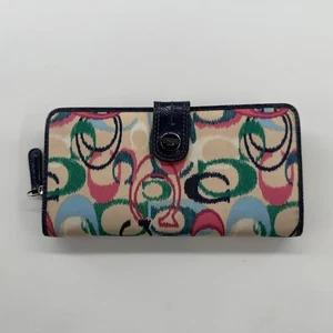 Cartera de lona Coach multicolor firma 8x4 cremallera alrededor ribete de cuero - Imagen 1 de 7