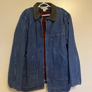 Vintage LL Bean Chore Jacket Mens L Denim Jean Barn Coat Wool Made In USA - Picture 1 of 9