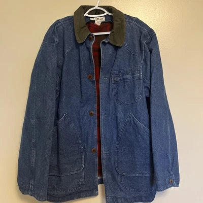 Vintage LL Bean Chore Jacket Mens L Denim Jean Barn Coat Wool Made In USA - Image 1 of 4