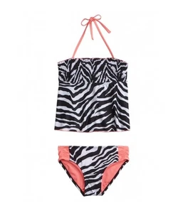 Justice Girls Zebra Brief 2 Piece Tankini, black, Big Kids (8-20), 8 1/2 - Picture 1 of 1