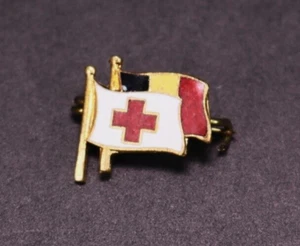 c1980s Belgium & Red Cross Flags Metal Pin - Picture 1 of 3