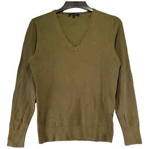 Tommy Hilfiger Mujer Pullover Jersey Talla M Verde Manga Larga Cuello en V Algodón - Imagen 1 de 8