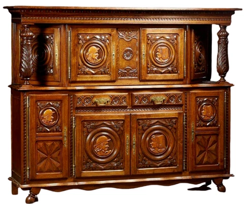 Antique Sideboard, Breton, French Provincial Carved Oak Sideboard, 1900's! Cover